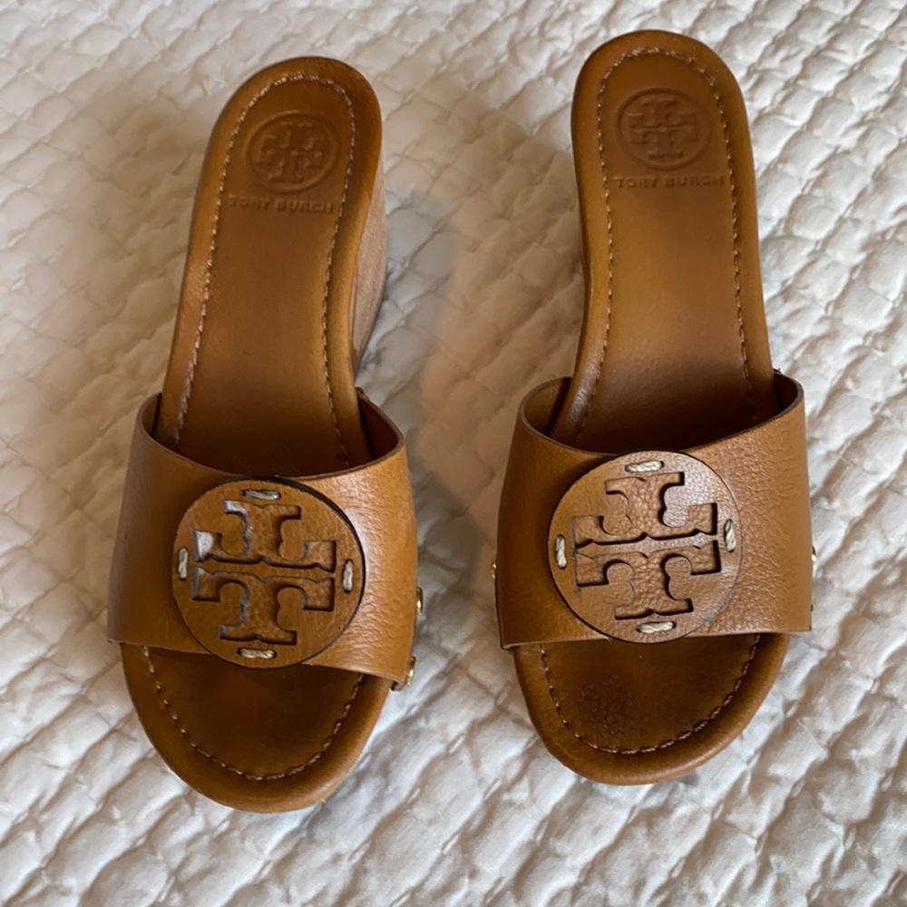 Tory Burch Leather wedge sandals.